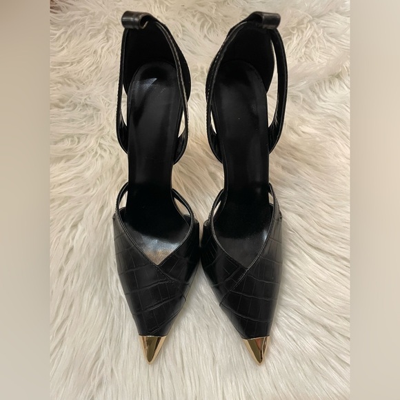 BLACK CUT OUT HEEL METAL TOE COURT SHOE SIZE 10.5 - Picture 12 of 13